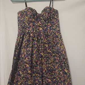 Moda International Navy Floral A-Line Dress with Pink & Yellow Accents
